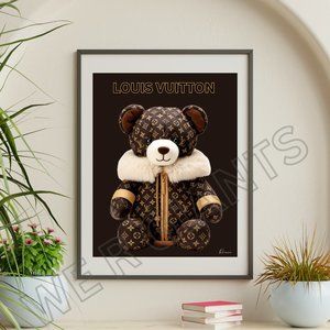 Louis Vuitton Art Cute Teddy Bear Print 11x14
